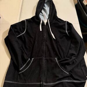 Active Wear Classic Full Zip Fleece Hoodie Navy Blue Waffle Lined Hood